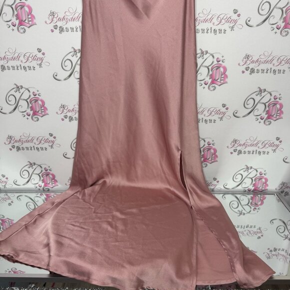 Paper heart dress long slip blush pink shimmer silky maxi leg slit v neck luxe - Picture 10 of 12